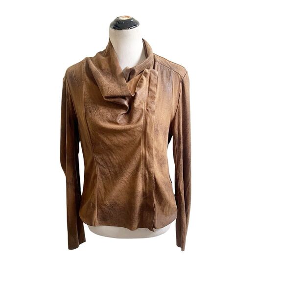 Philosophy Women’s Zipper Front Moto Jacket Size 12 Soft Shell Cognac - Picture 1 of 10